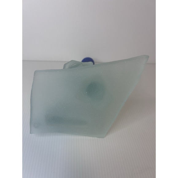 Modern Abstract Stacked Glass Candlestick Holder Blue Clear Frosted 7.5" - Picture 5 of 7